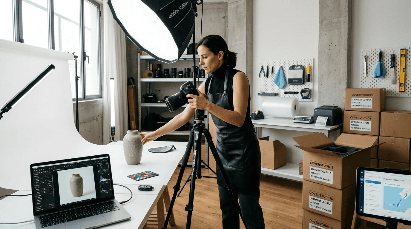 Logística de envío de productos en estudio de fotografía