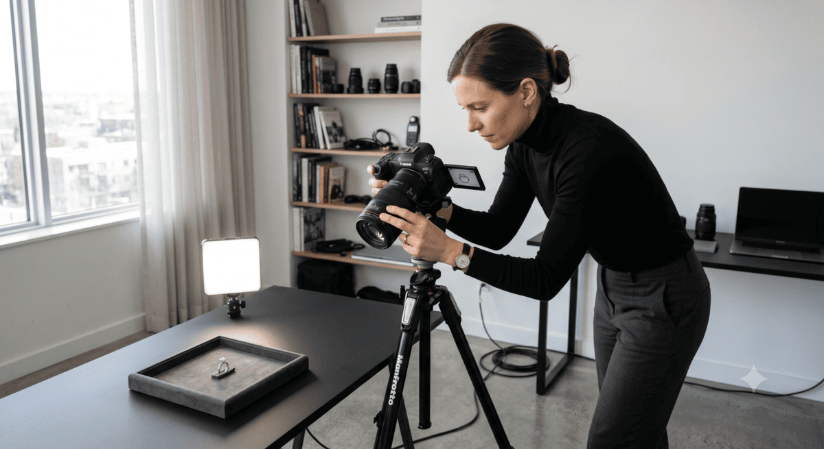 Fotografía de productos reflectantes en joyería